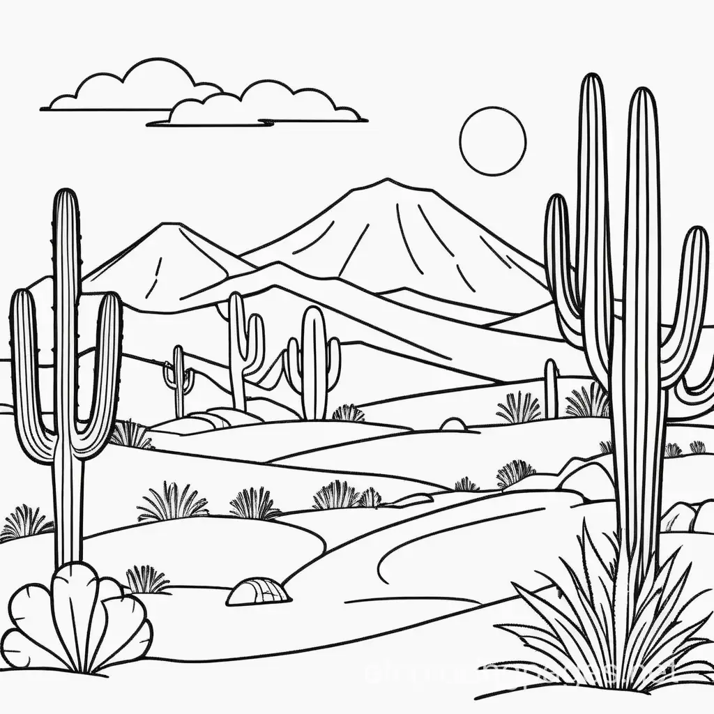Desert-Scene-Coloring-Page-with-Simple-Line-Art