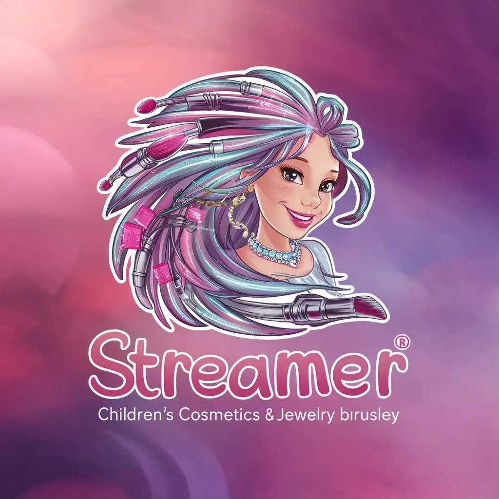 shimmer streamer обыграй в логотипе серии детской косметики и бижутерии. Стример - девочка-подросток бьюти блогер 
