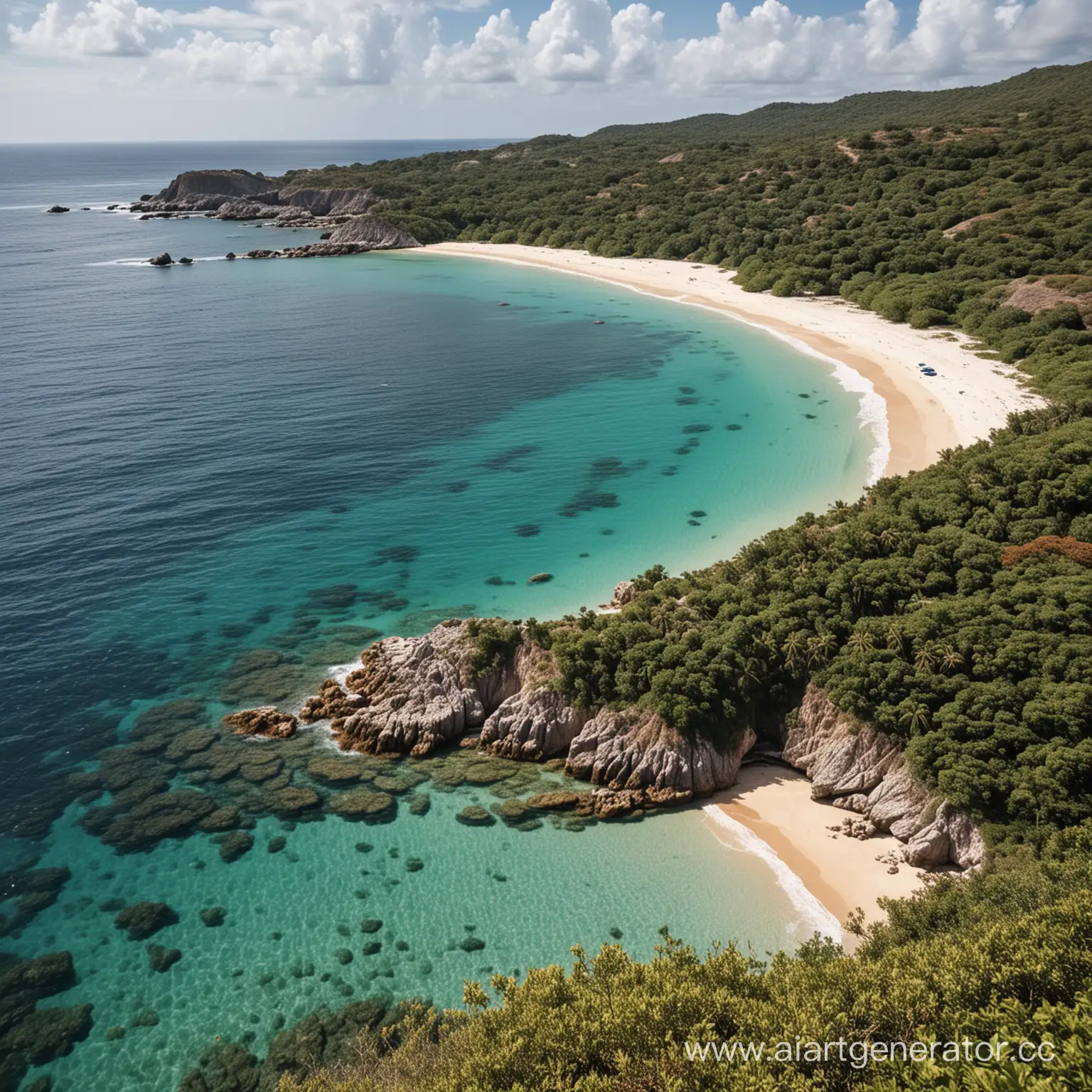 Picturesque-Coastal-Region-with-Sandy-Coves-and-Coral-Reefs