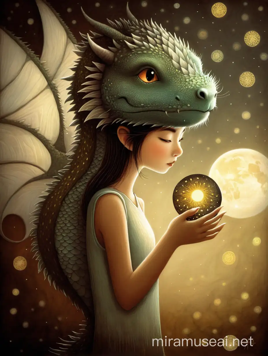 Whimsical Girl and Her Dragon Companion Artwork by Andy Kehoe