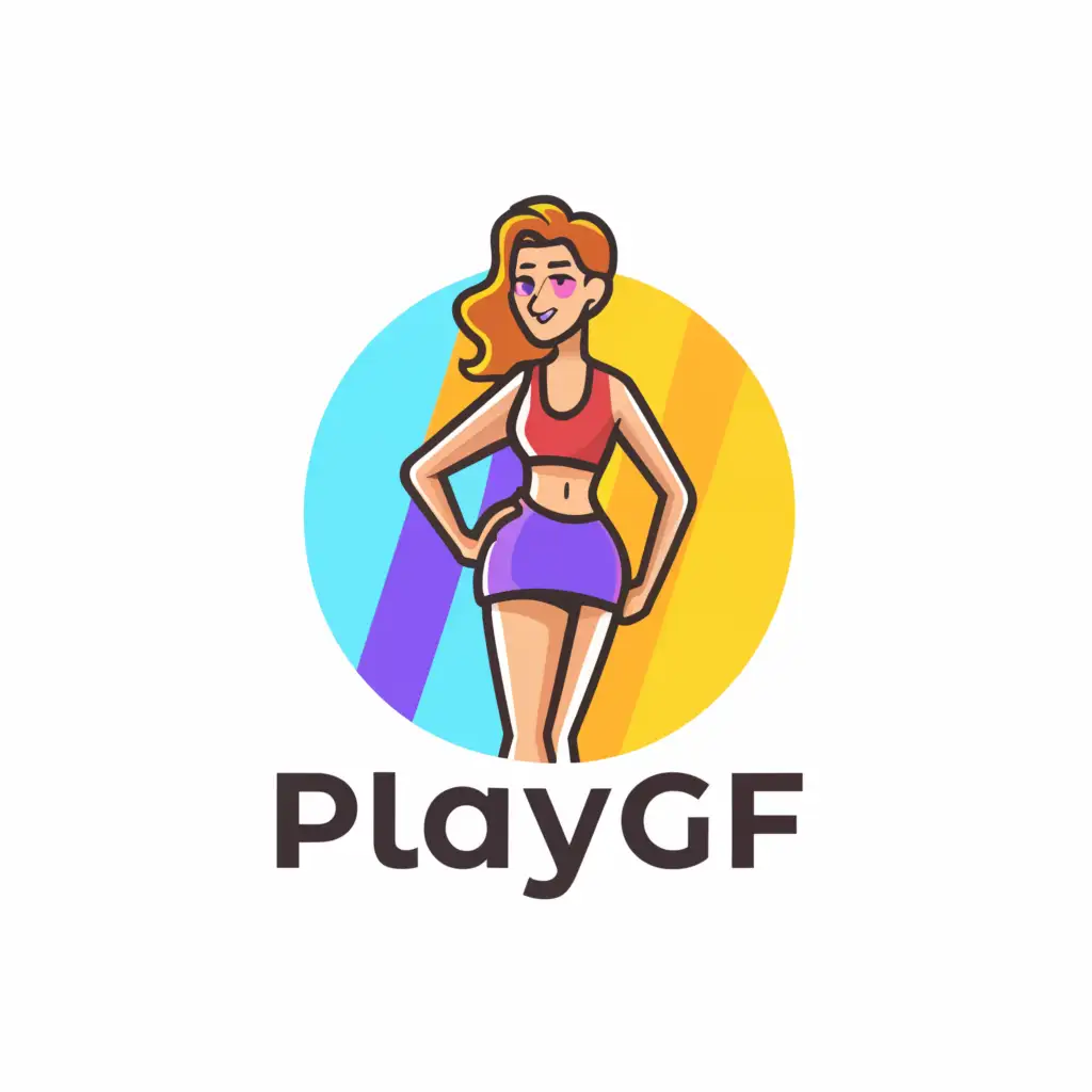 a logo design,with the text "playgf", main symbol:super short skirt cam girl,Moderate,clear background