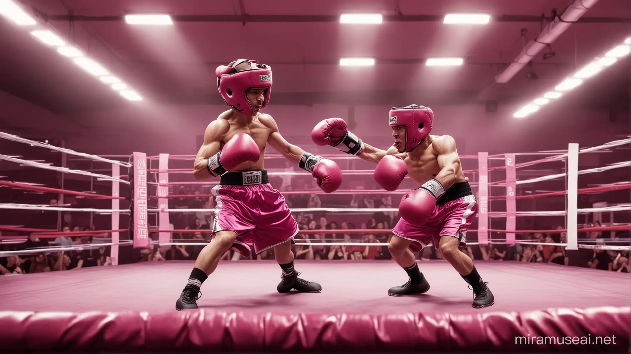 Intense Boxing Sparring Match in Magenta Ring