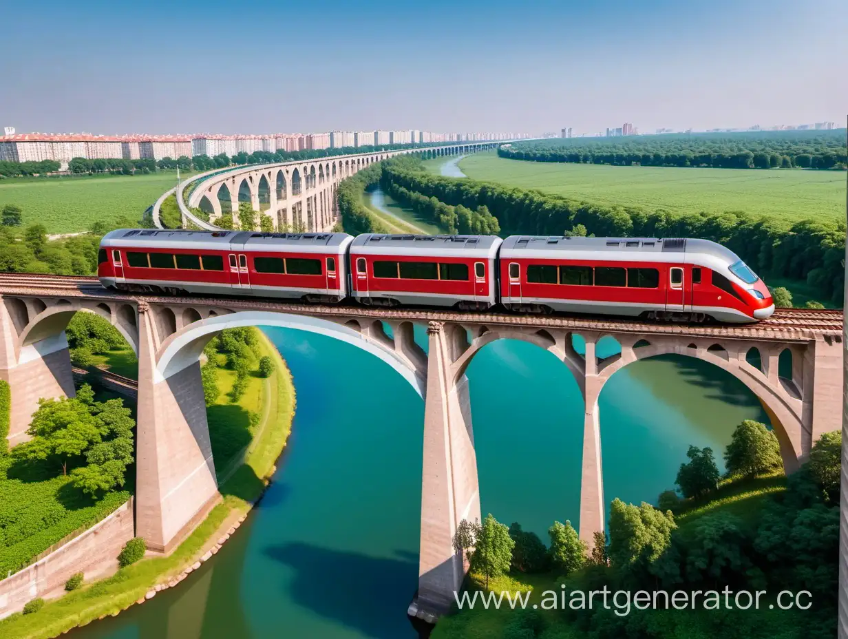 Red-and-Gray-Electric-Passenger-Train-Crossing-Arch-Bridge