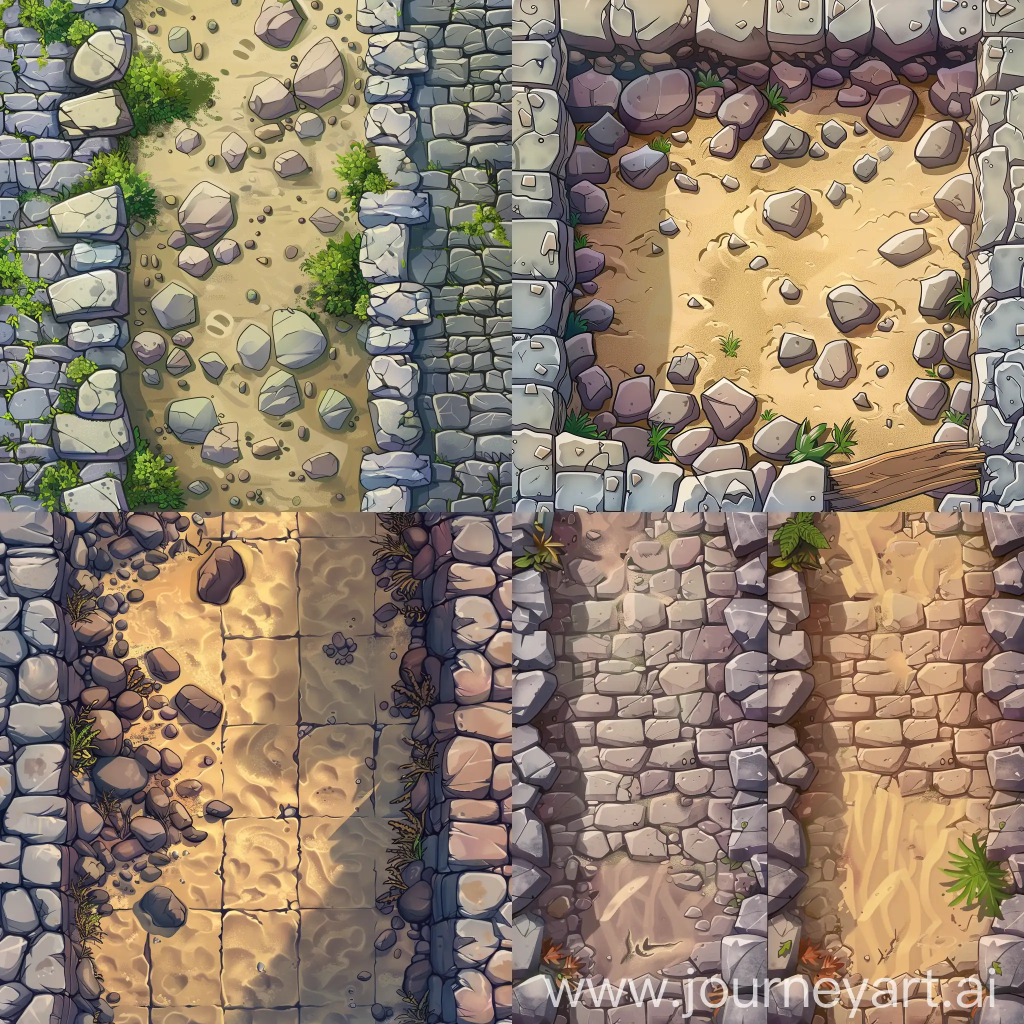 game art stone and wall (Top Left Down Right) and sand inside tilemap set 1080 x 1080 cartoon topdown