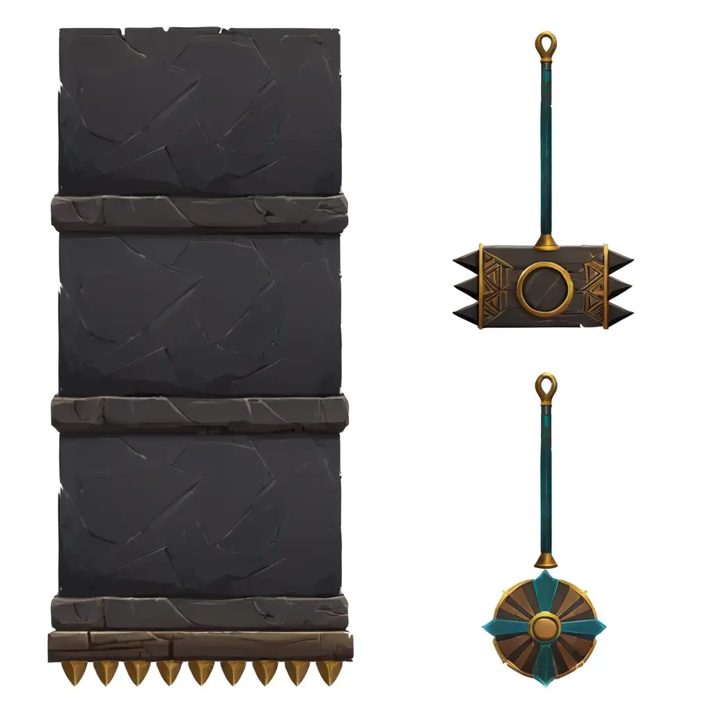 Recreate these video game props with ancient egyptian style, use video game design, digital painting, 
