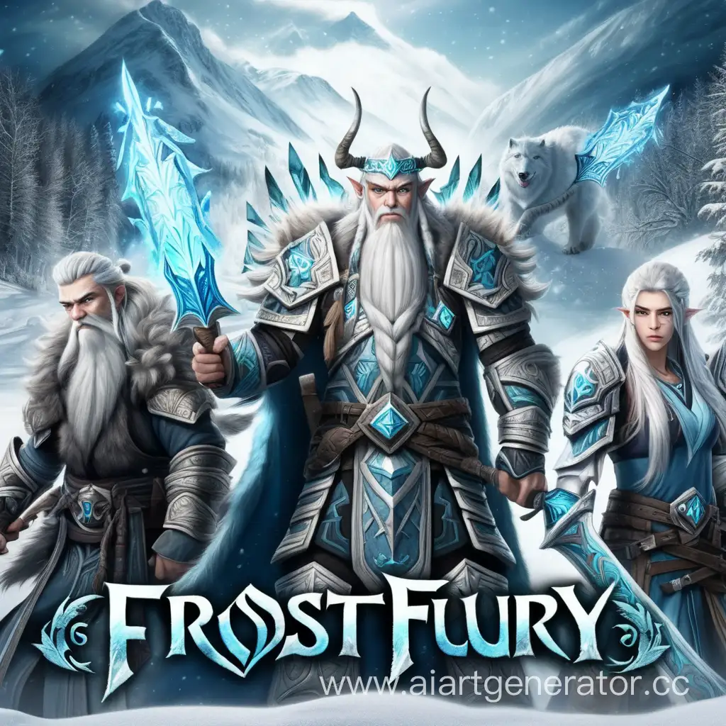 создай красивый арт знамя клана Frost fury с надписью по середине