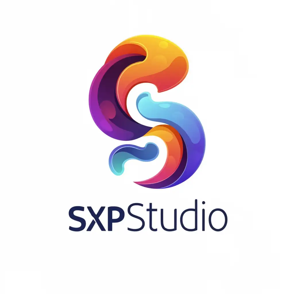 a logo design,with the text "SXP Studio", main symbol:Head looking up, use a gradient with shades of blue and orange. It should flow like an "S".,Minimalistic,be used in Entertainment industry,clear background