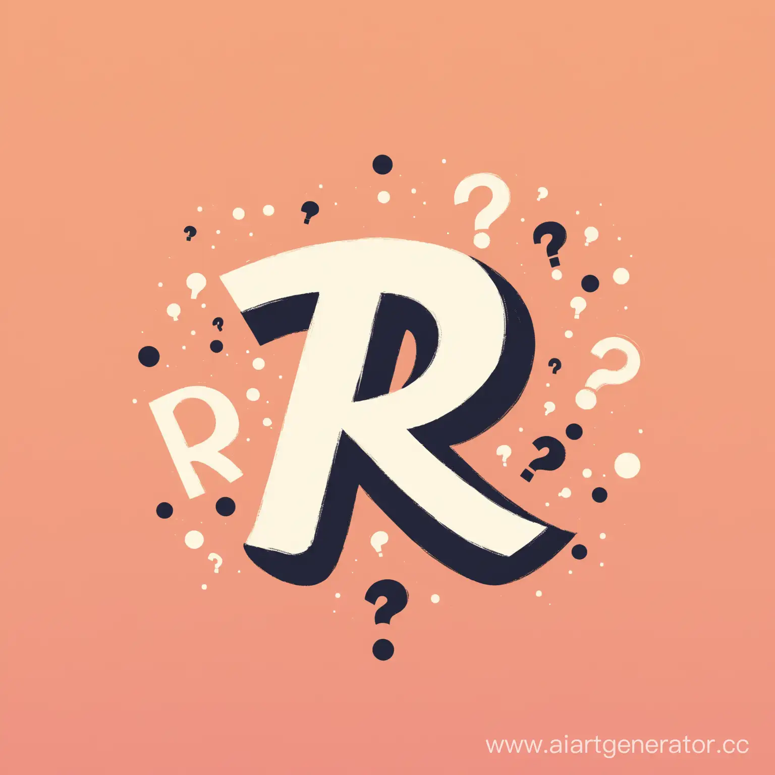 logo, "R" letter, question marks