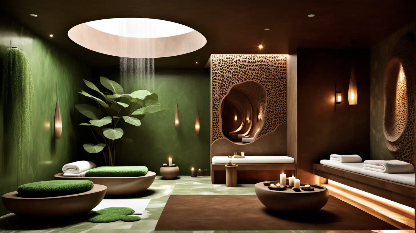 Contemporary Organic Spa Interior with Green and Brown Tones