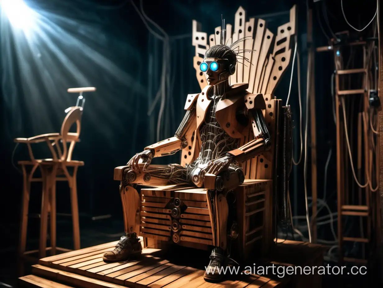 Cyberpunk-Wooden-Puppet-on-Theatrical-Throne