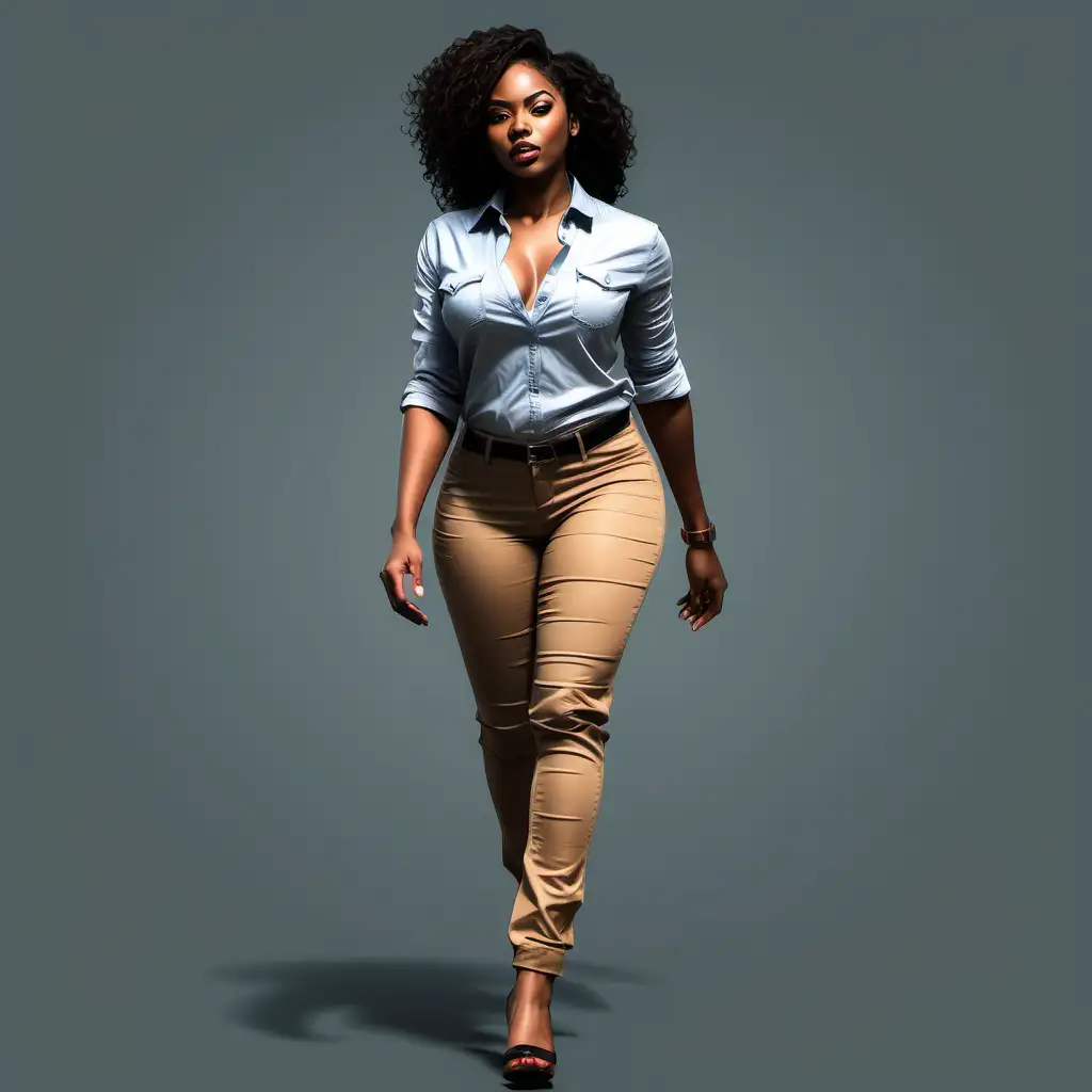 Elegant African American Woman Walking Sketch SemiRealistic Illustration