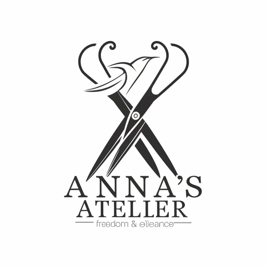 a logo design, with the text 'Annas Atelier', main symbol: Scissors and a bird, complex, to be used in Beauty Spa industry, clear background, without text 'beauty spa'