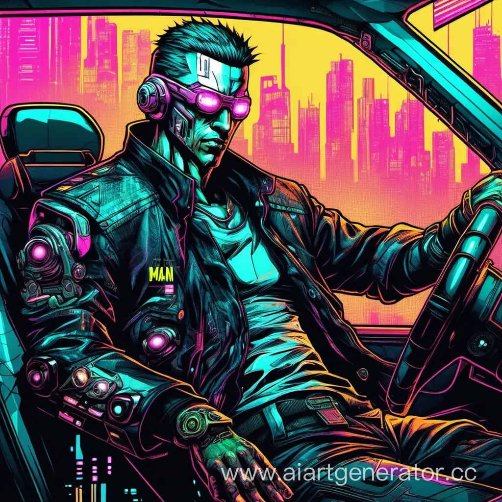 Cyberpunk-Man-Driving-Through-Futuristic-Cityscape