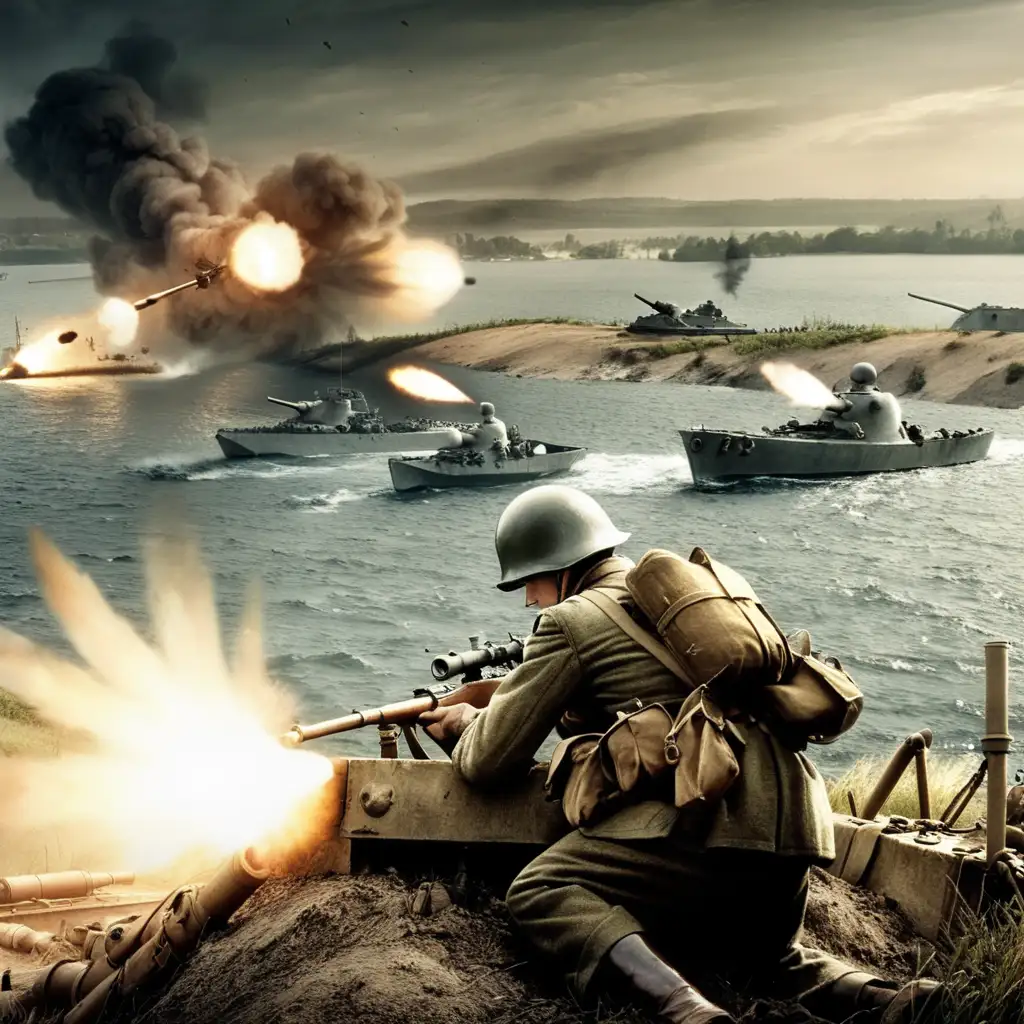 battlefield, bunkers, WW2, mortar, landscape, soldier, firefight, war, sniper, battleship, water
