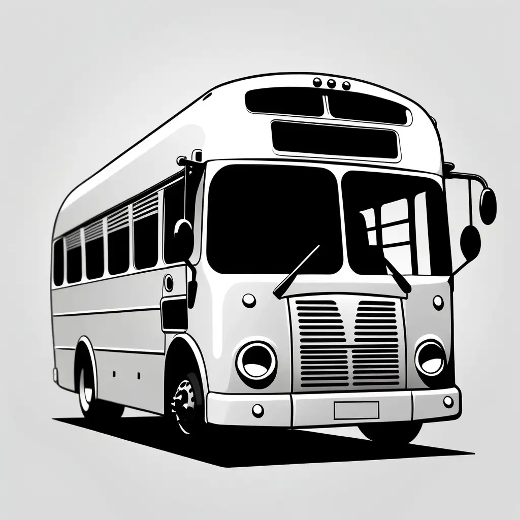 Minimalist Black and White Bus Outline Art