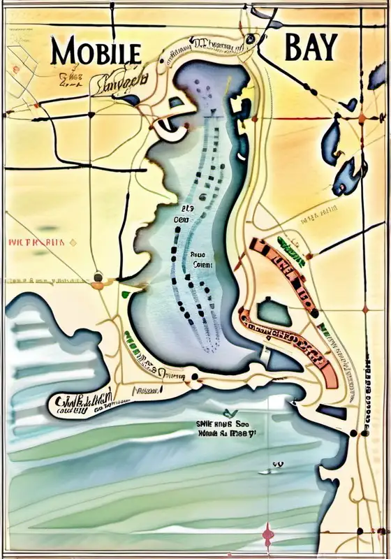 Tranquil Watercolor Map of Mobile Bay
