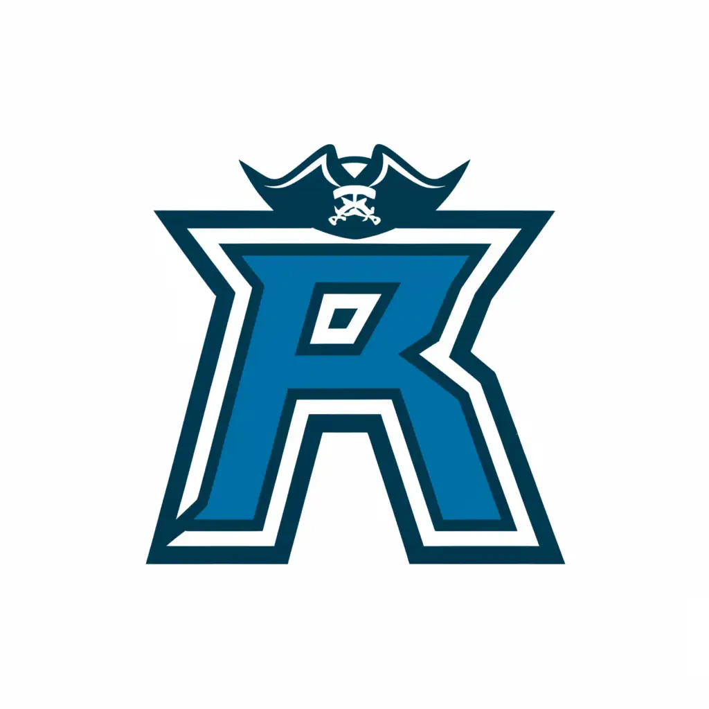 a logo design,with the text "Rebels", main symbol:a logo design with the main symbol a blue letter R with a pirate hat on top,Moderate,be used in Sports Fitness industry,clear background