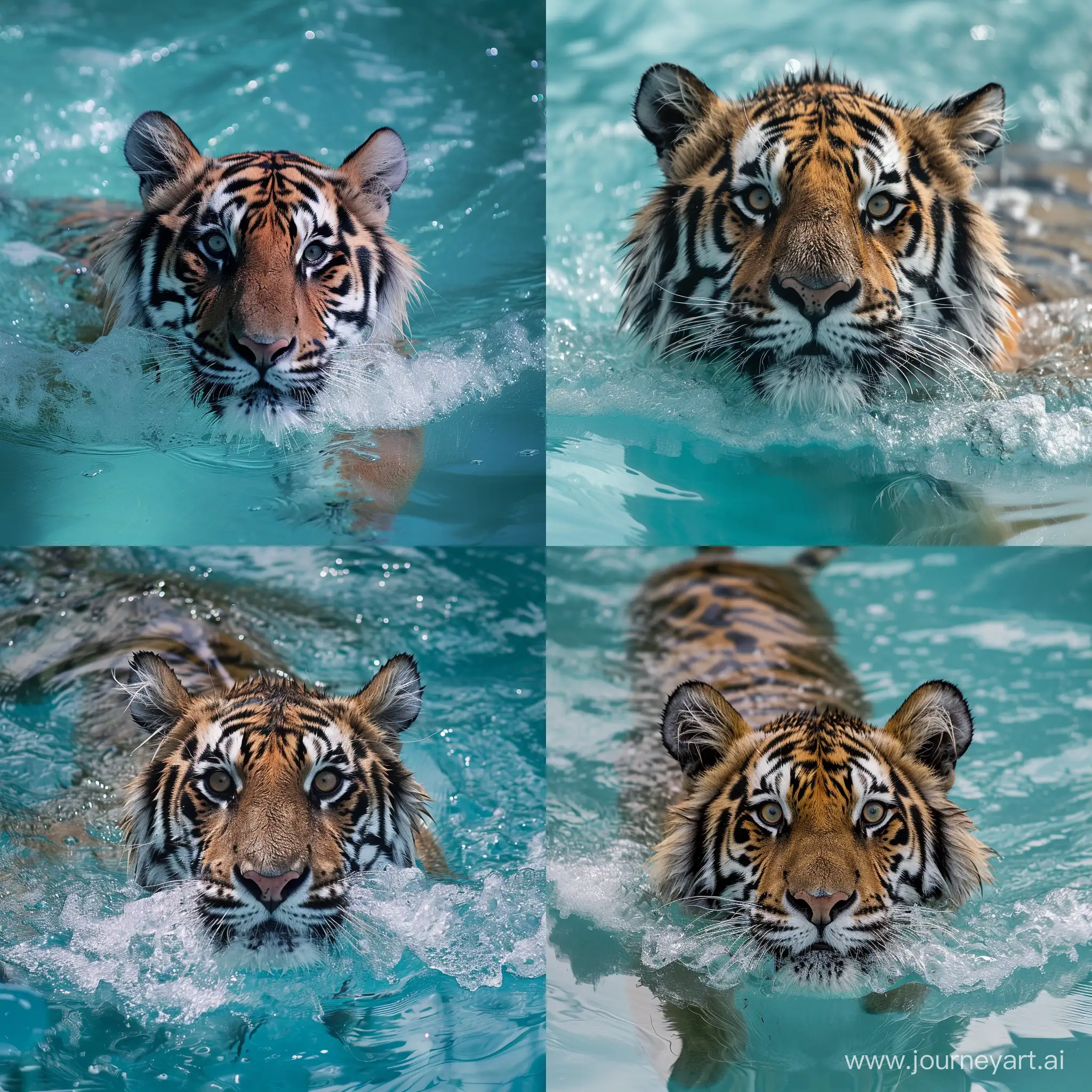 Tiger swims in the pool