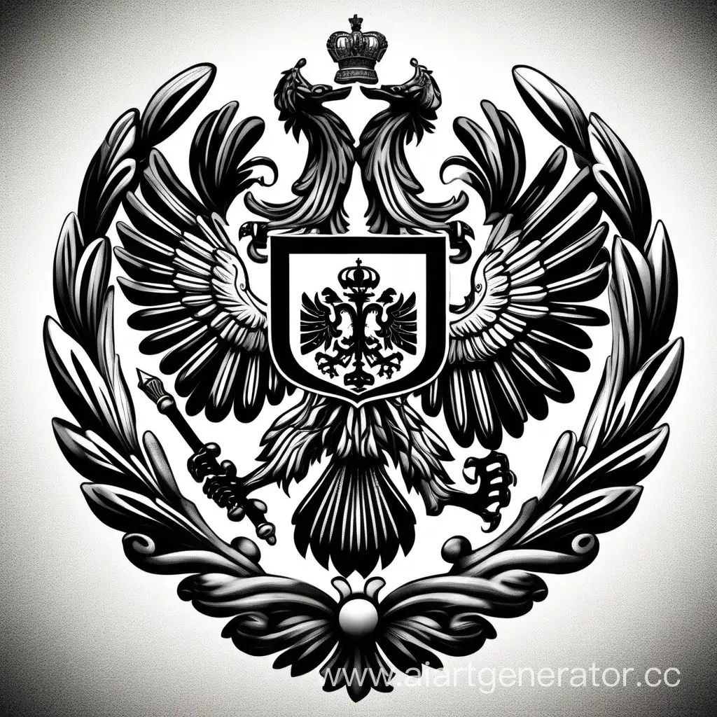 герб похож на российский с пустым кругом внутри, черно-белая картинка