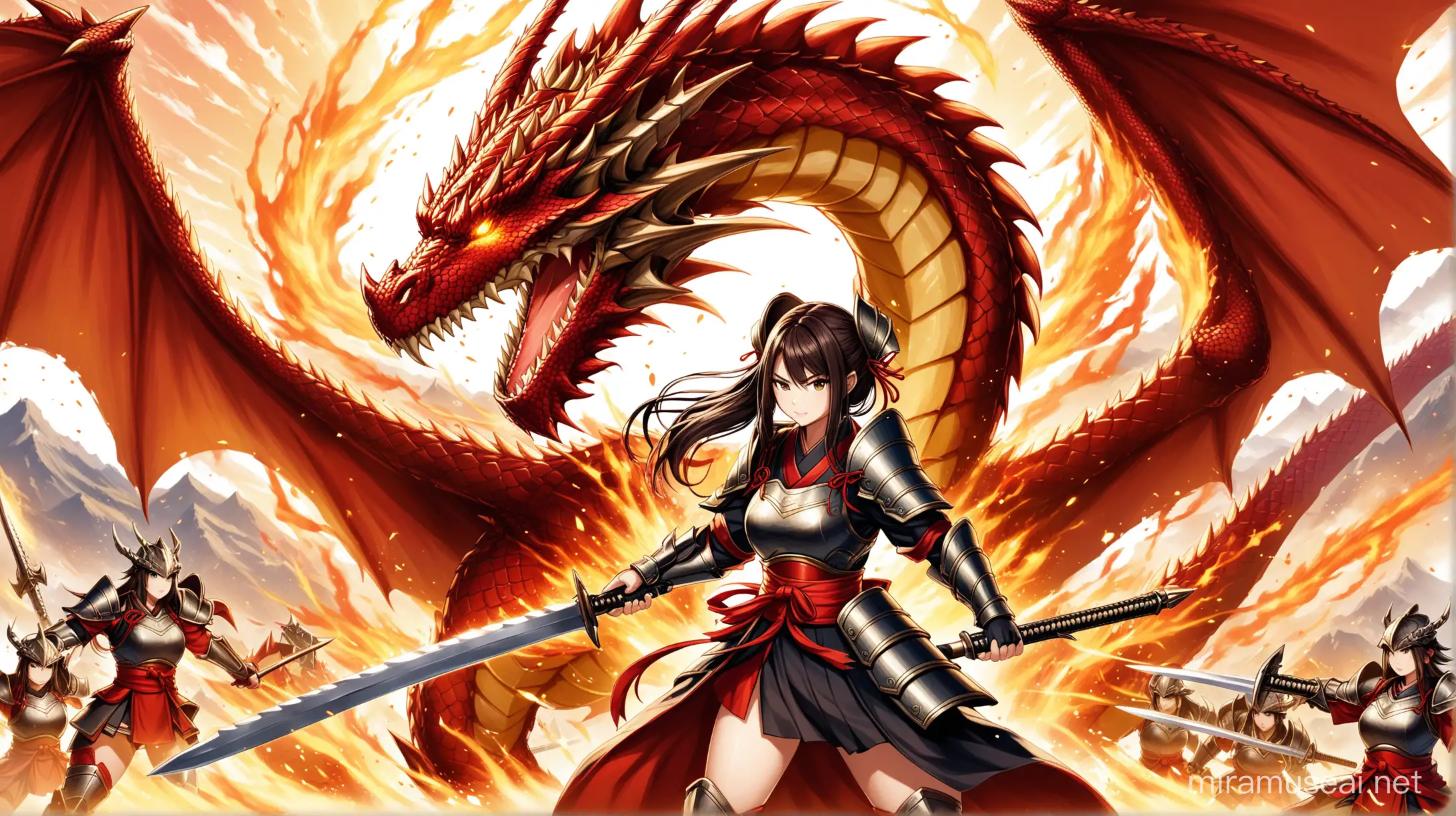 Fierce Japanese Warrior Women in Epic Dragon Battle