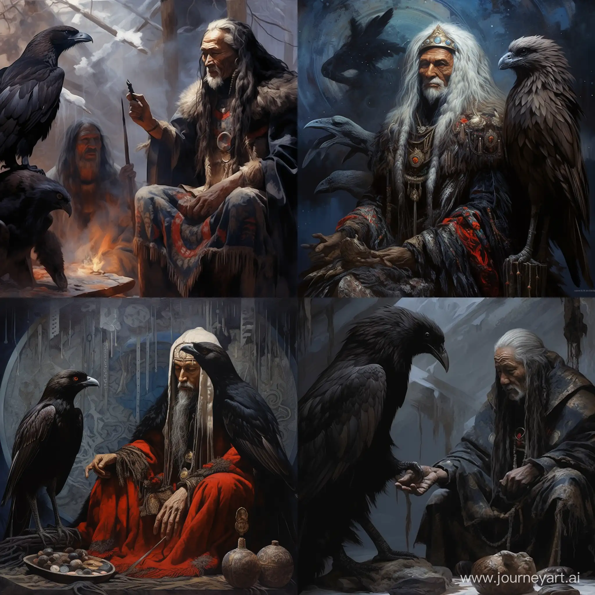 Ancient-Shamans-Dreaming-with-a-Raven-Foretelling-Misfortune