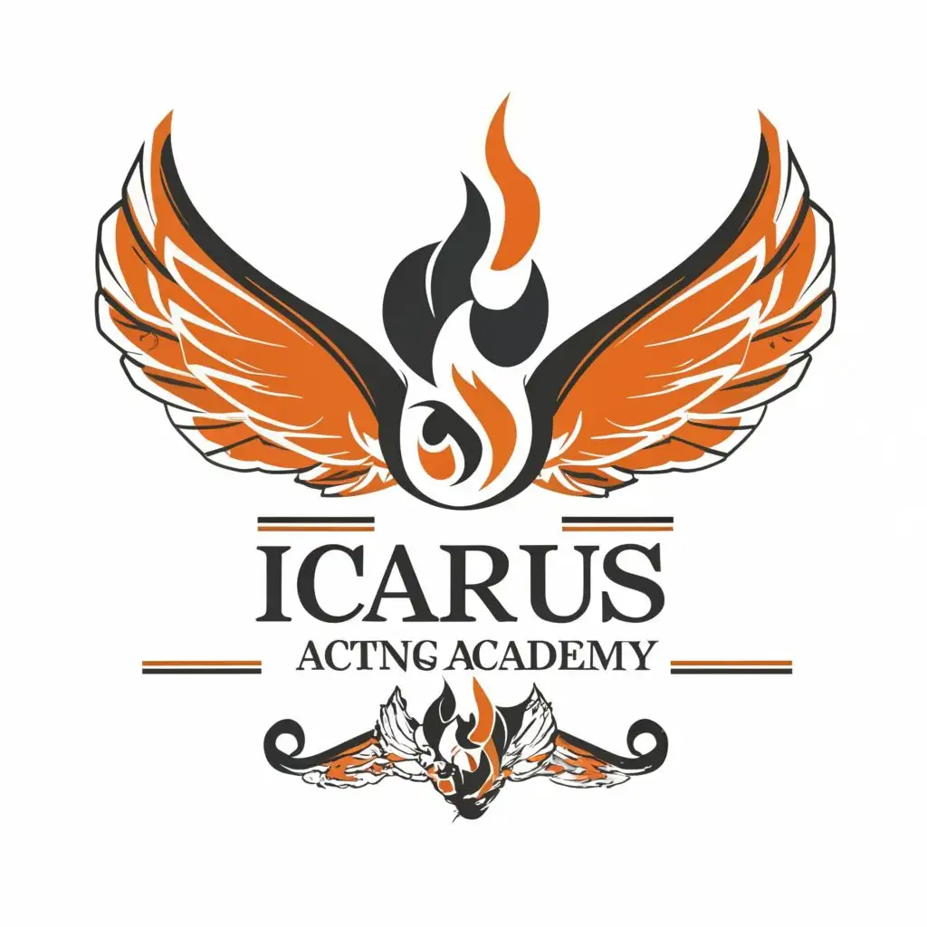 logo, wings on fire, with the text "Icarus Acting Academy", typography, be used in Education industry