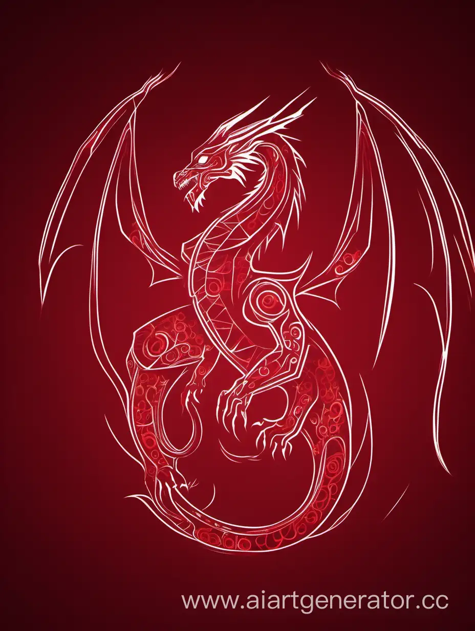 Тёмно-красный фон, очертания цифрового дракона