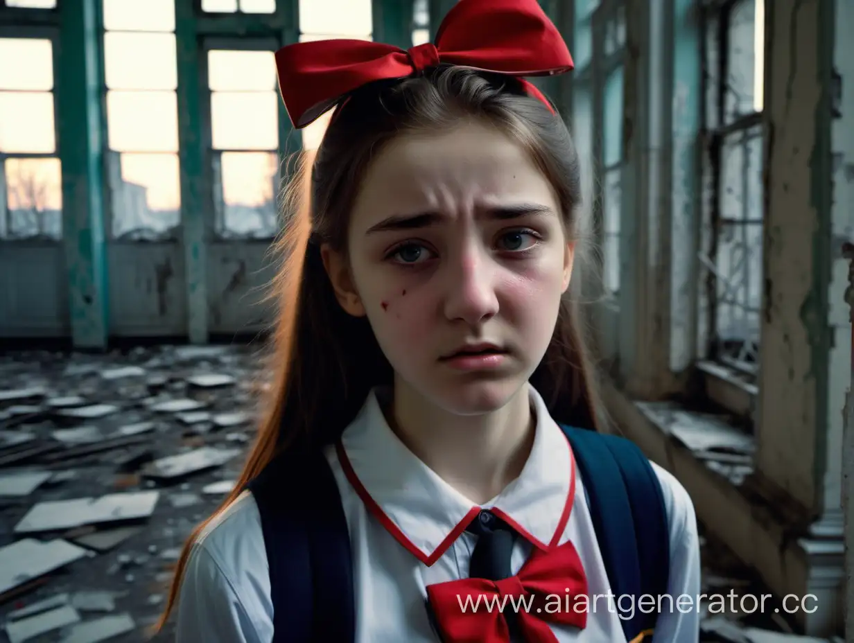 Teenage-Girl-in-Tearful-Reflection-Emotional-Scene-in-Abandoned-St-Petersburg-Building