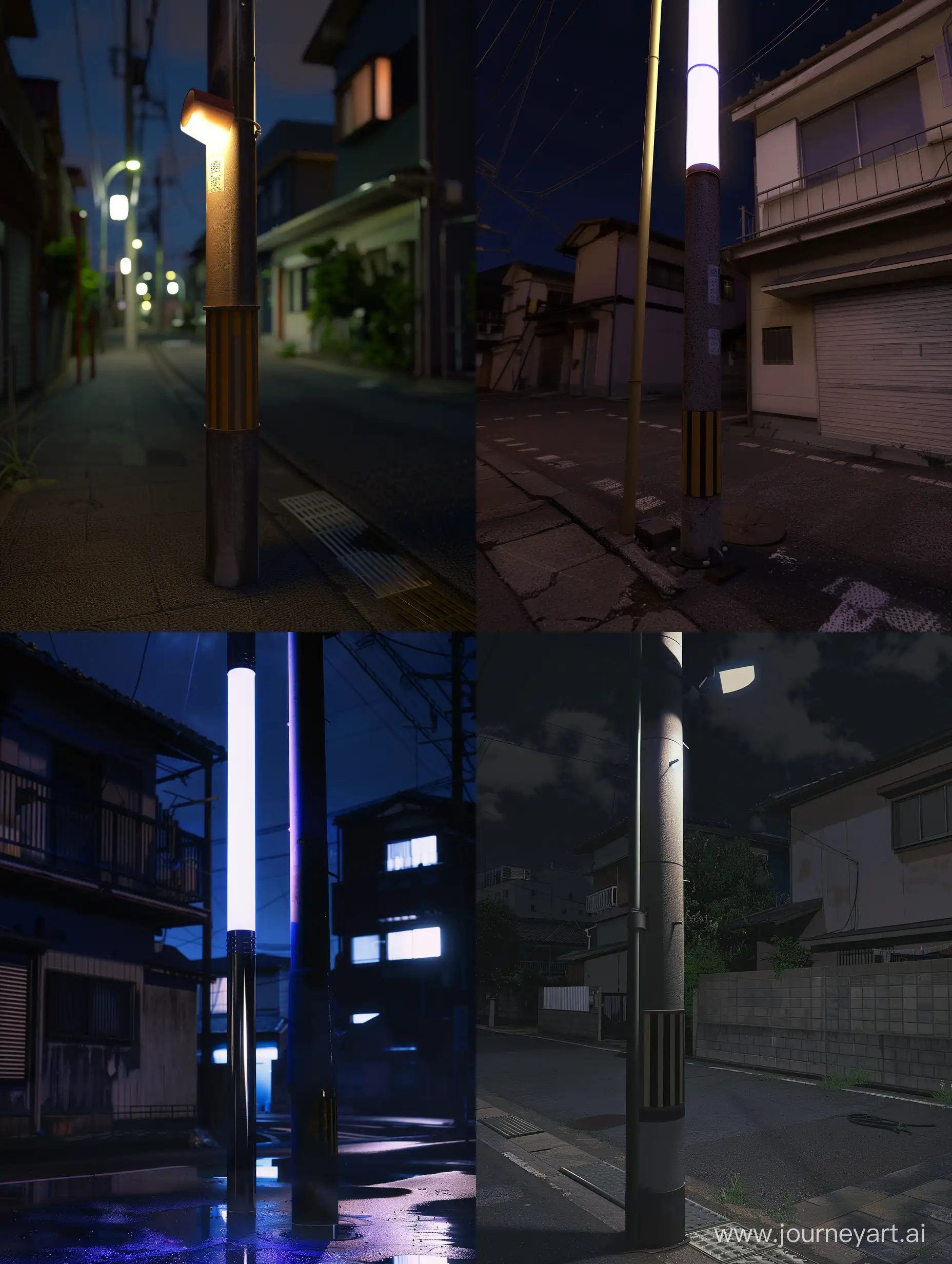 A very realistic phone image of a light pole you touch at night in one of Japan's known empty neighborhoods --ar 3:4 --s 0 --style raw --v 6 