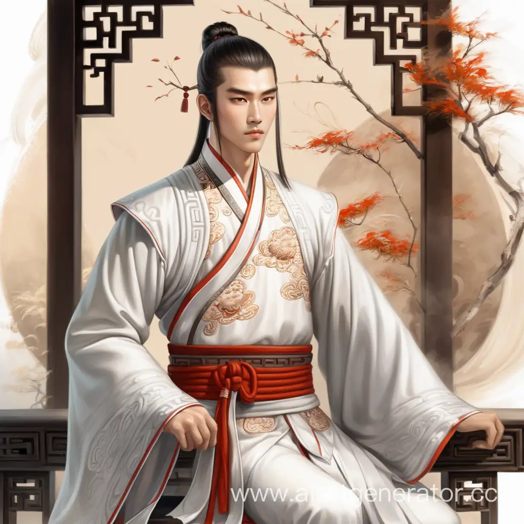 Handsome-Chinese-Artist-in-Traditional-Attire-Creating-Art