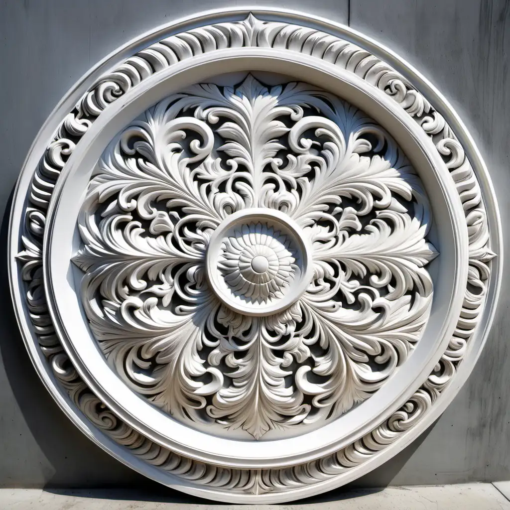 White Antique Finish Round Wall Medallion Carving