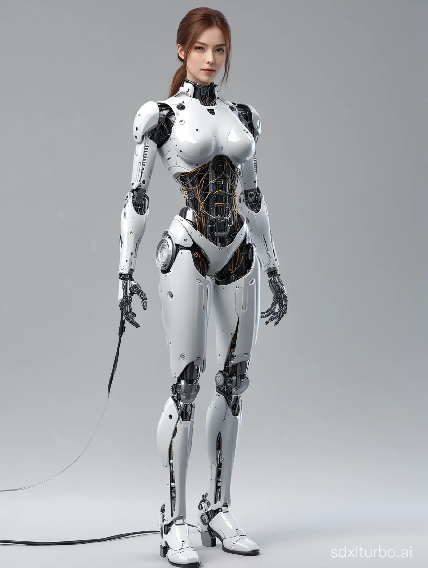 Suspend the half-bodied female robot for charging