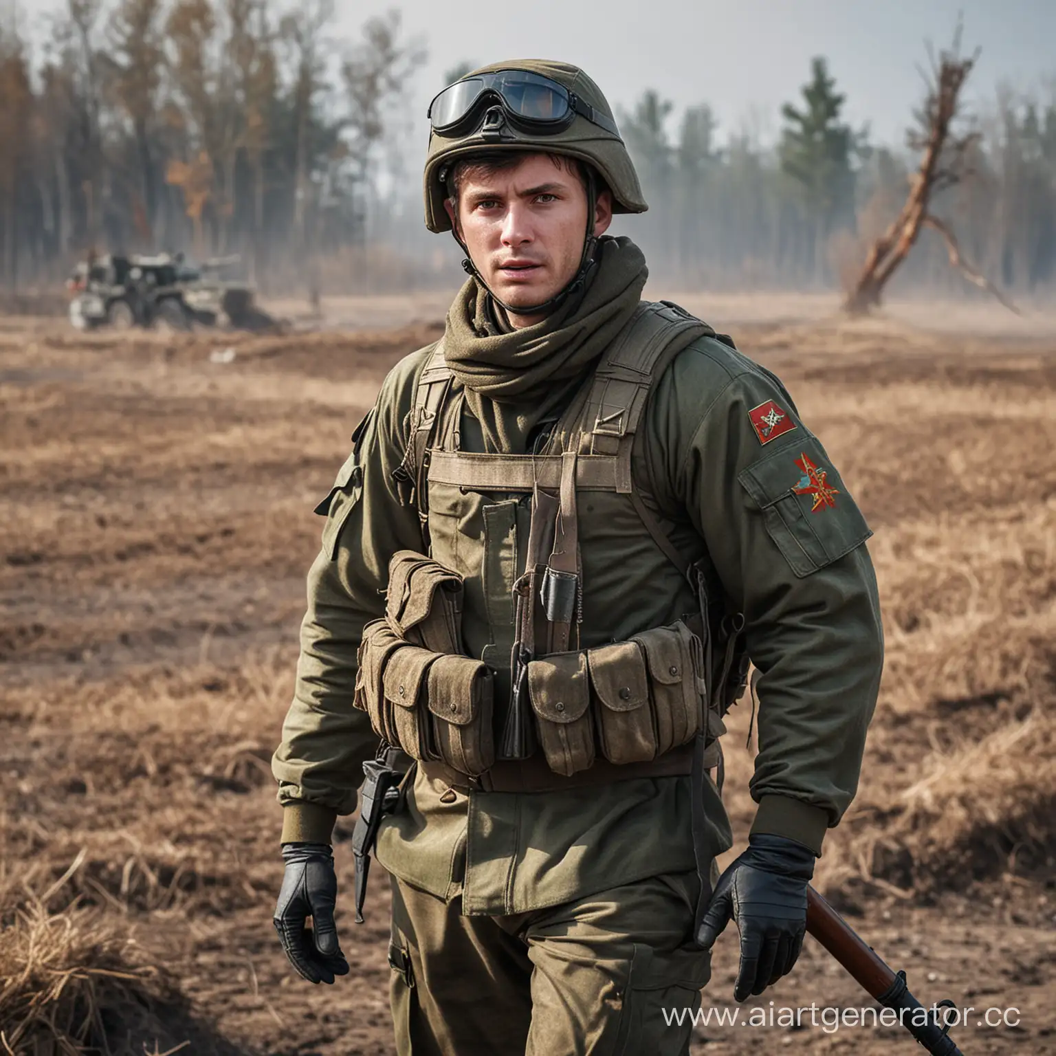 Русский солдат на поле боя
