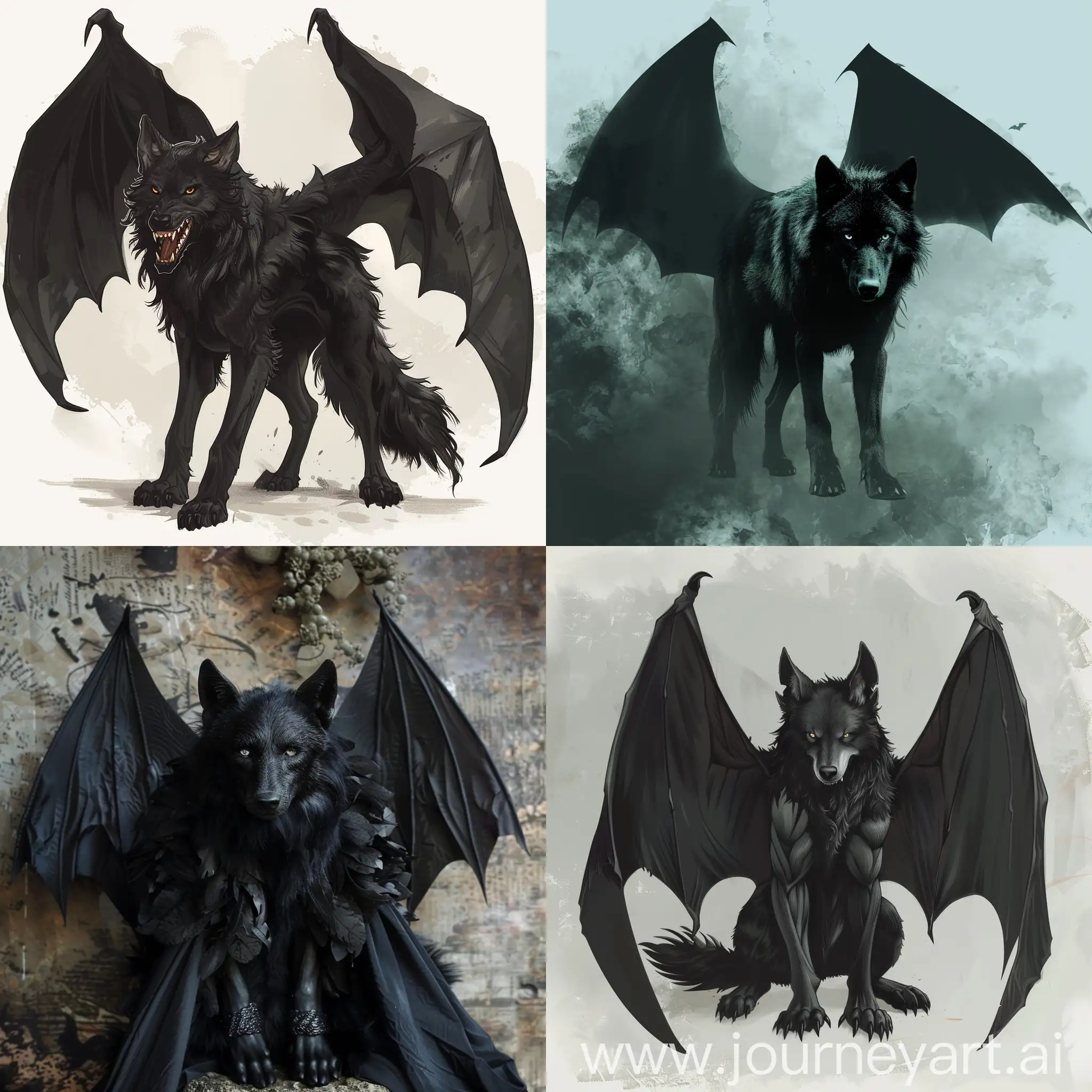 Majestic-Black-Wolf-with-Human-Face-and-Bat-Wings