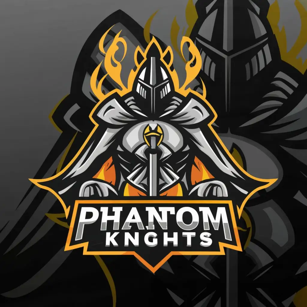 a logo design,with the text "PHANTOM KNIGHTS", main symbol:shining Warrior with cape and knife and black eagle on shoulder,Moderate,clear background