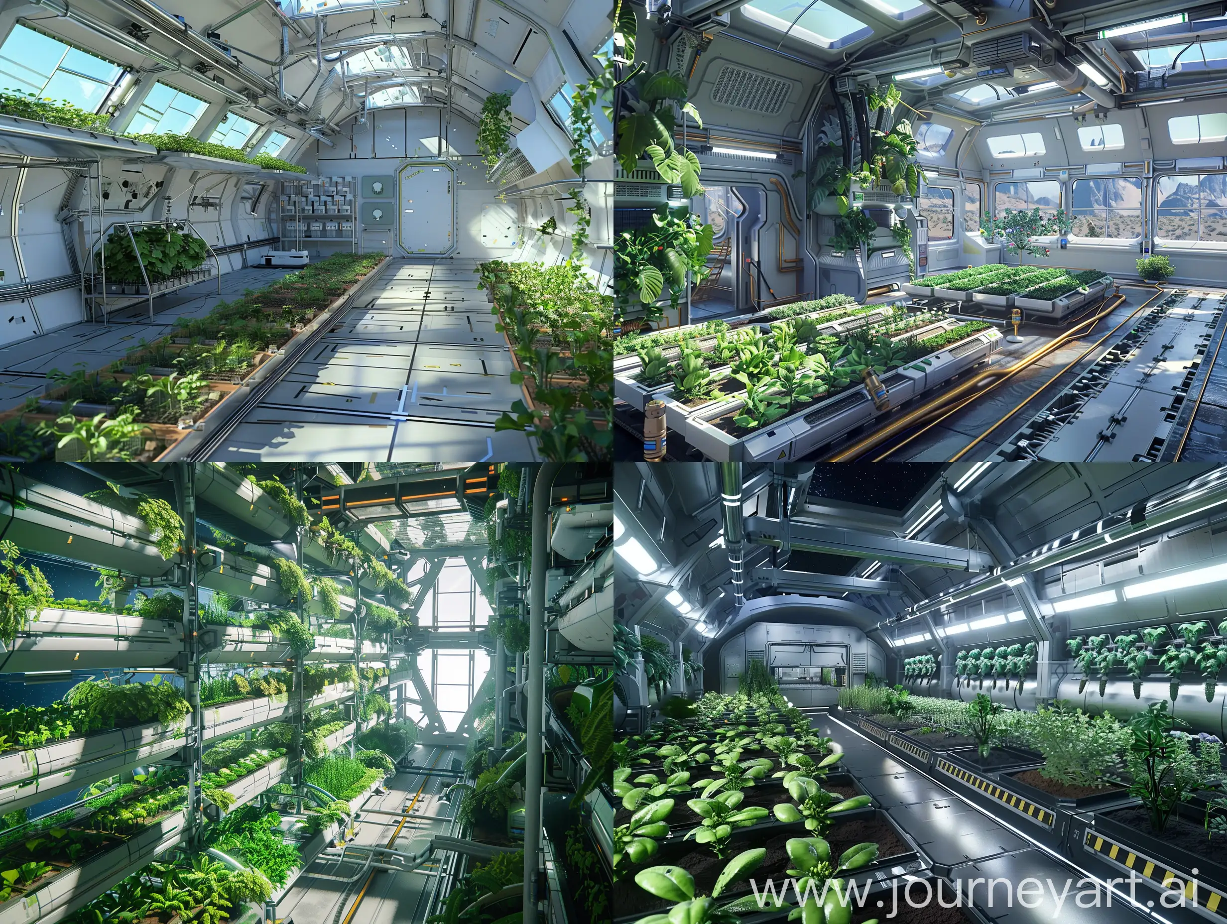 An interesting concept of a plantation on a space station. There are many technical rooms on the base about hydroponics and plant breeding. an interesting design of an extensive agricultural complex. 8 K. ultra realistic. unreal engine