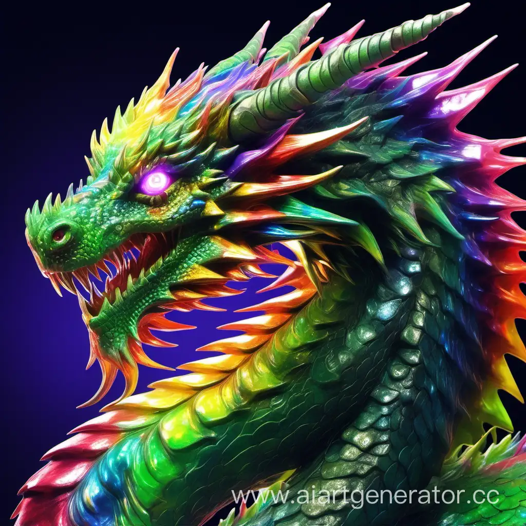 зеленый дракон с глазами, переливающимися всеми цветами радуги