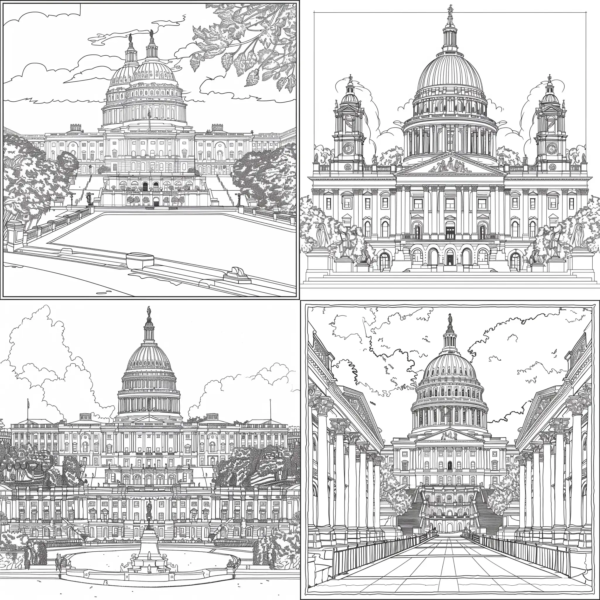 Coloring book page with a the  Capital Building in Washington DC, A:23, no frame, no background