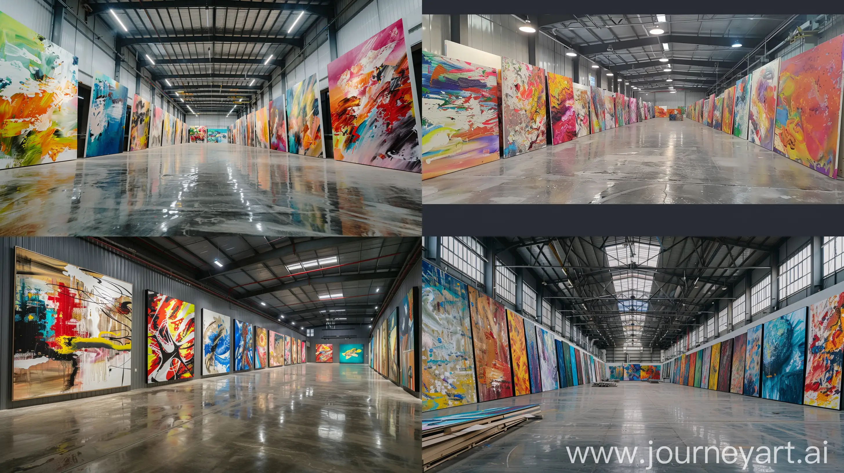 Vibrant-Abstract-Oil-Paintings-in-a-Spacious-Factory
