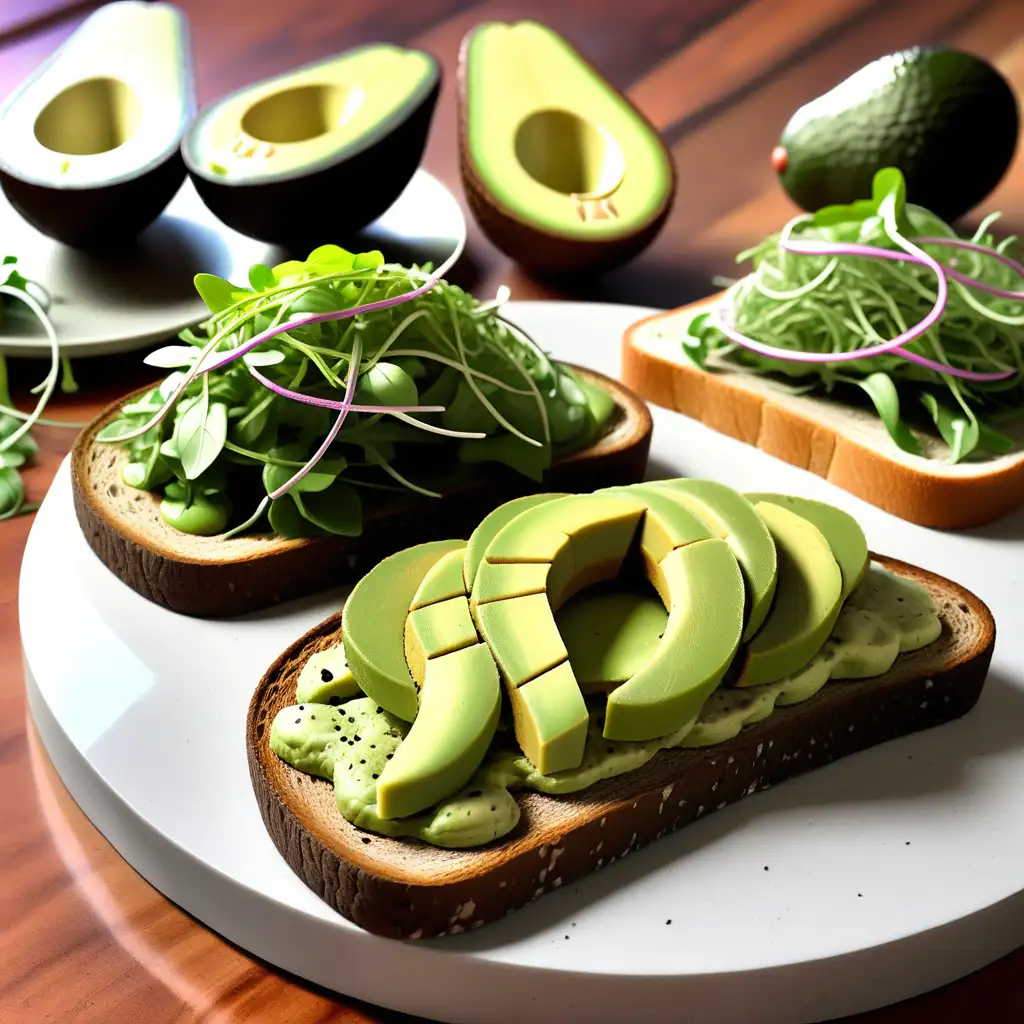 avacados on display and some being incorporated into avacado toast with arugula