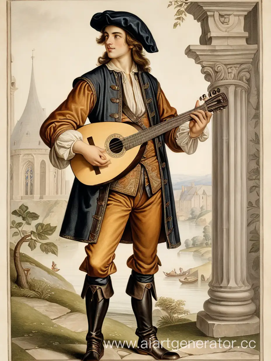 Young-Handsome-Bard-Playing-Lute-in-Travel-Attire-and-Jest-Cap