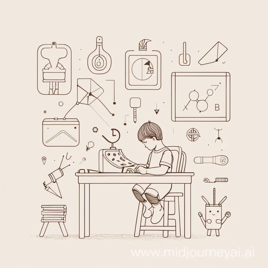 A minimalist illustration for children, on the subject of Makers work education
