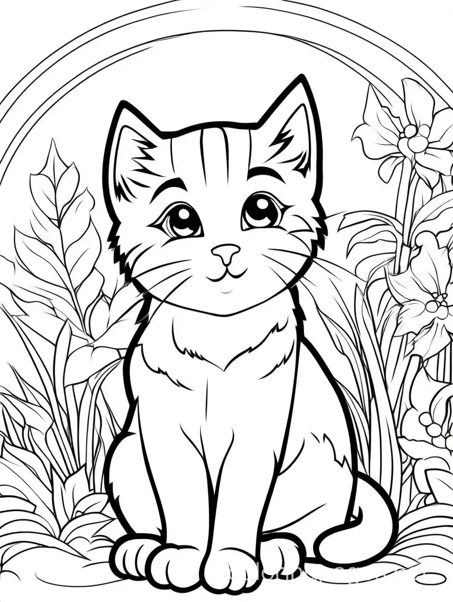 kitten, isolated, simple, kids Coloring Page, black and white, line art, white background, Ample White Space, thick outlines, the outlines of all the subjects are easy to distinguish, making it simple for children to color without too much difficulty.
, Coloring Page, black and white, line art, white background, Simplicity, Ample White Space. The background of the coloring page is plain white to make it easy for young children to color within the lines. The outlines of all the subjects are easy to distinguish, making it simple for kids to color without too much difficulty