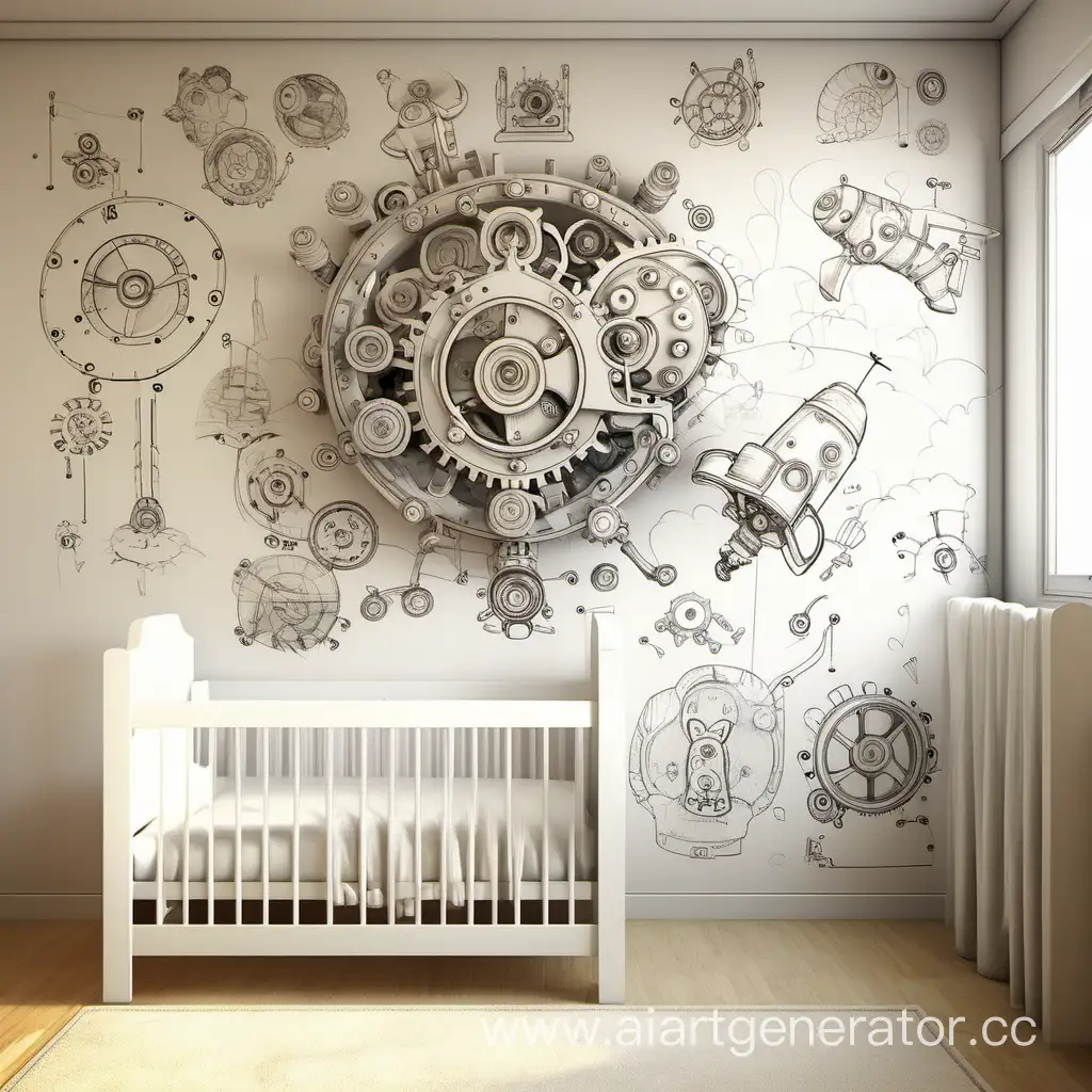 рисунок на стене в детской комнате механизмы