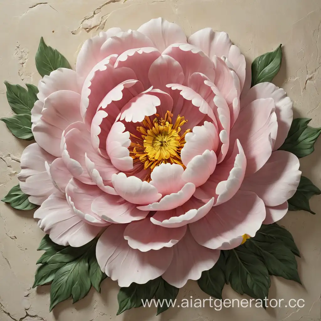 Solitary-Huge-Peony-Flower-BasRelief-on-Plaster