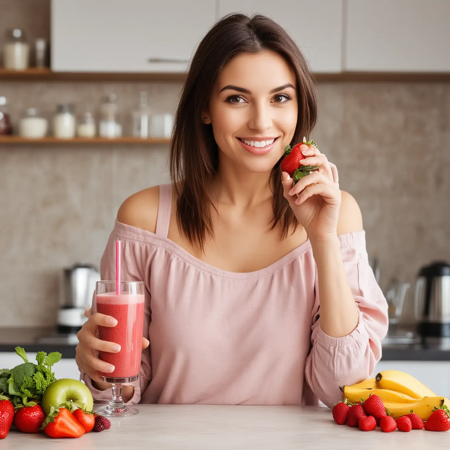 Woman Enjoying Colorful Smoothies Drink