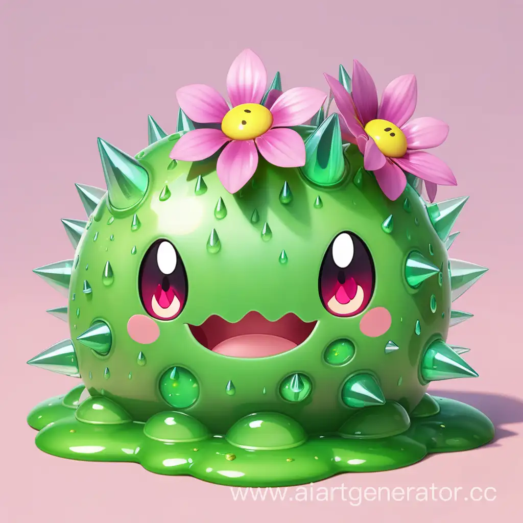 Vibrant-Green-Spiky-Slime-Creature-with-Floral-Accents