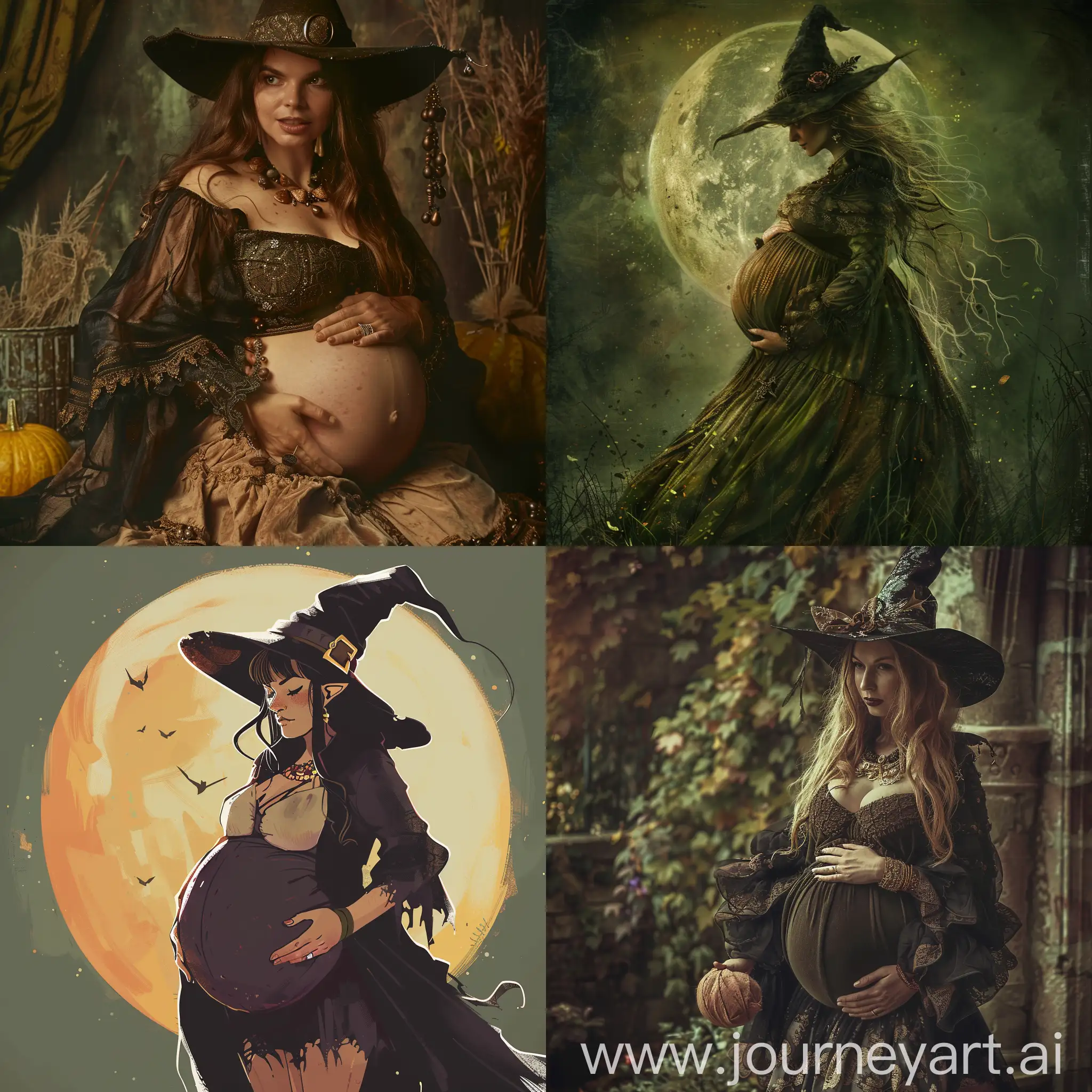 Pregnant-Witch-Casting-Spell-in-Moonlit-Forest