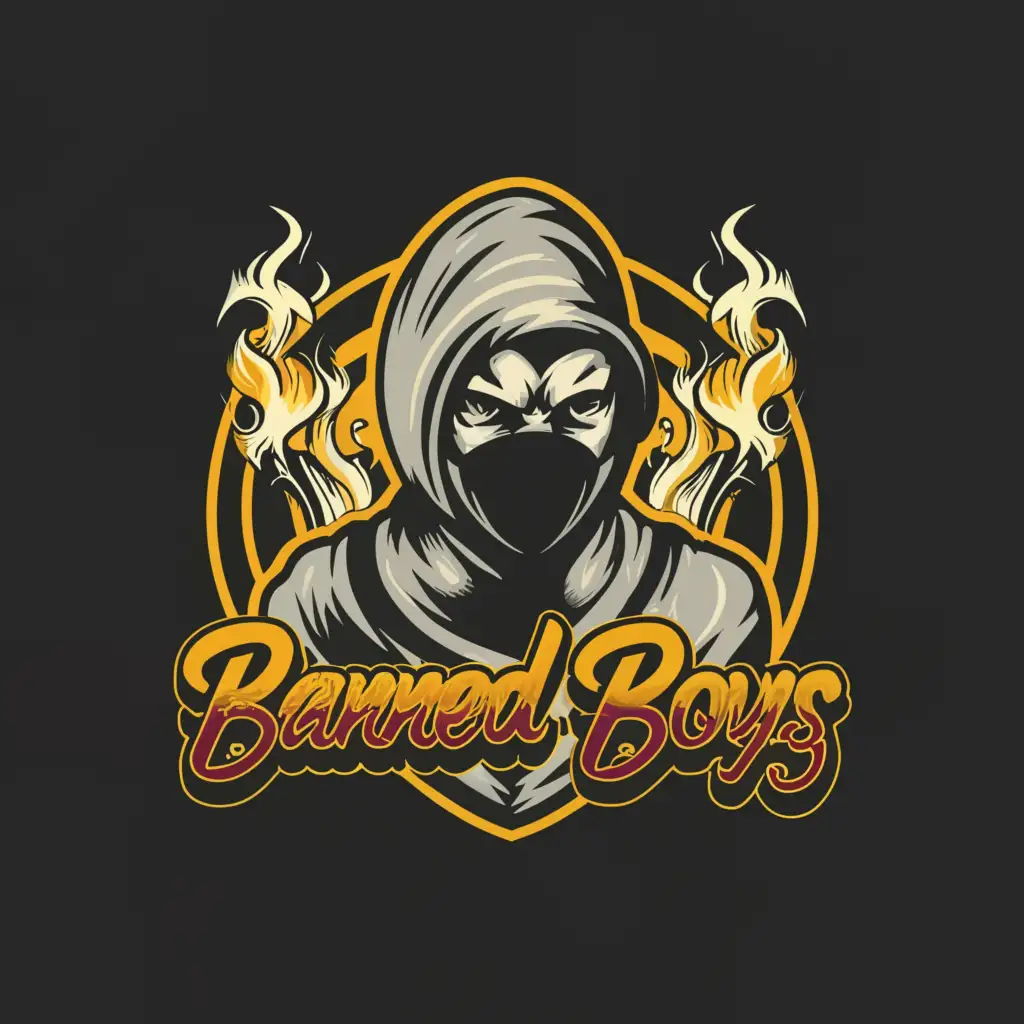 a logo design,with the text 'Banned Boys', main symbol:hooligan with balaclava without hair,Moderate, be used in Internet industry, black background