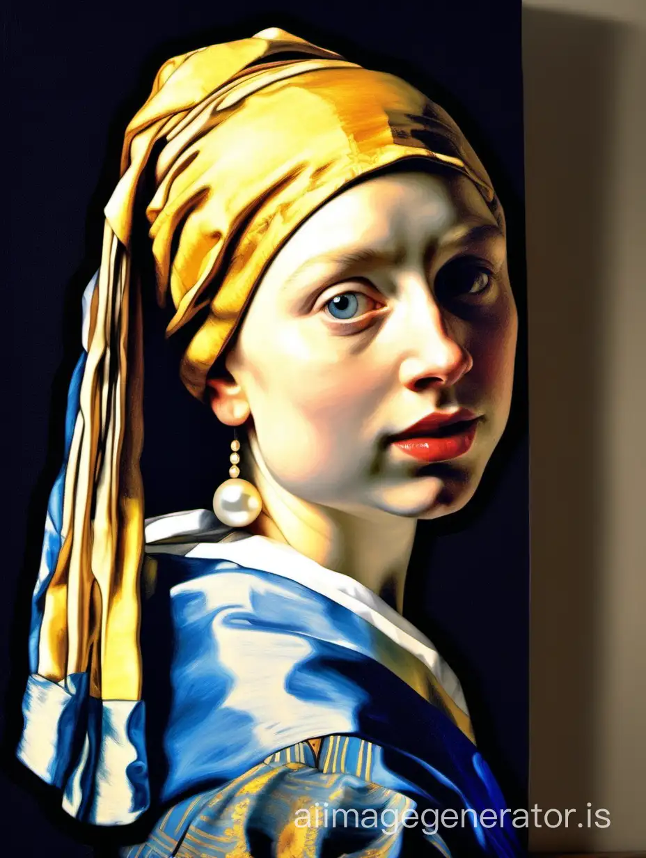 Girl with a pearl earring (Johannes Vermeer) making a close-up portrait selfie